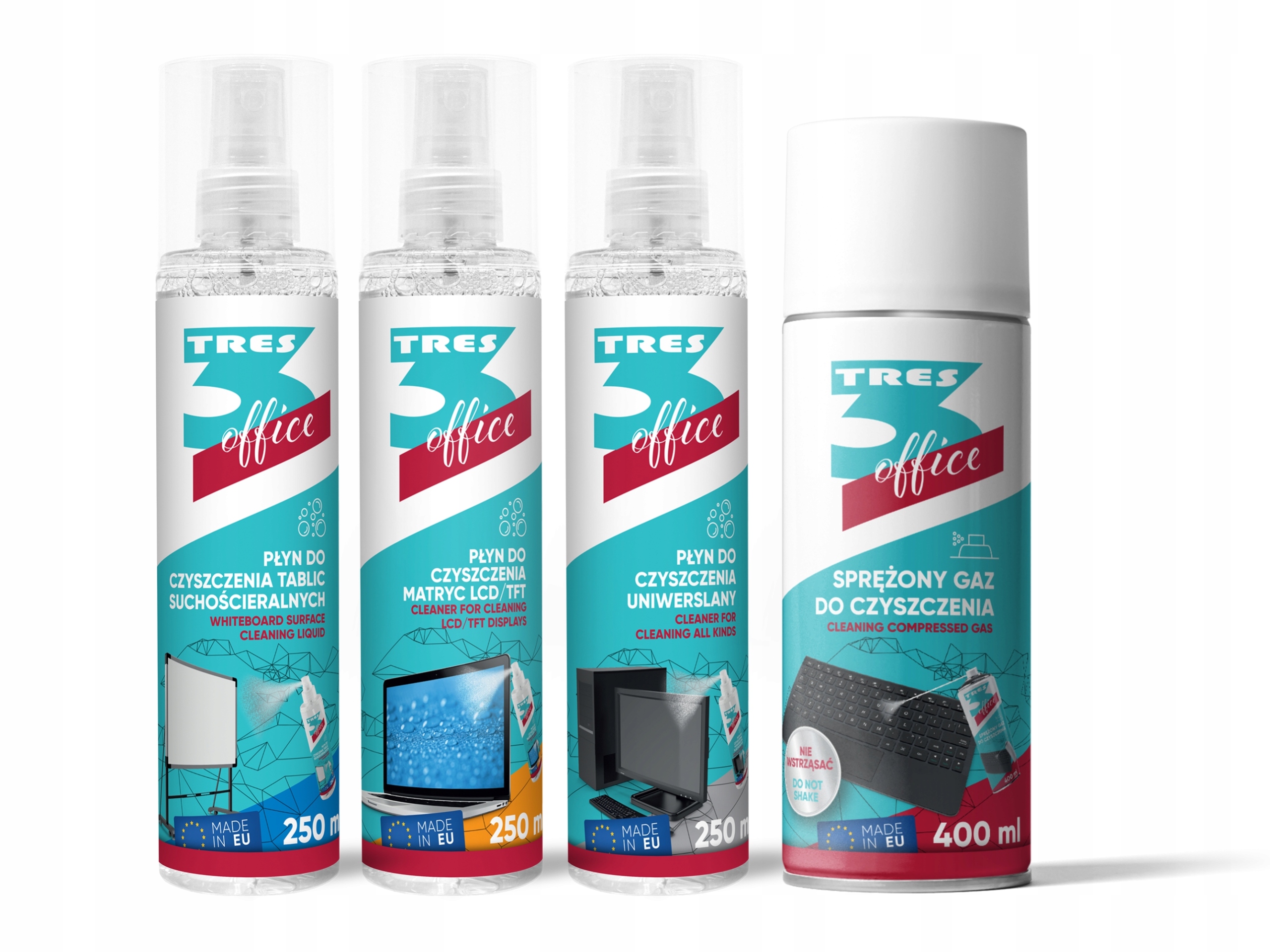 Płyn w sprayu do czyszczenia białych tablic suchościeralnych Tres 250 ml Kod producenta ENP-PŁ/TS/250