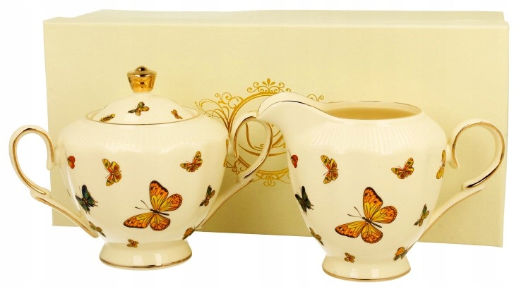 Porcelánový Set Motýlci Cukřenka 400 ml Mlékovka 350 ml Kpl 2 ks