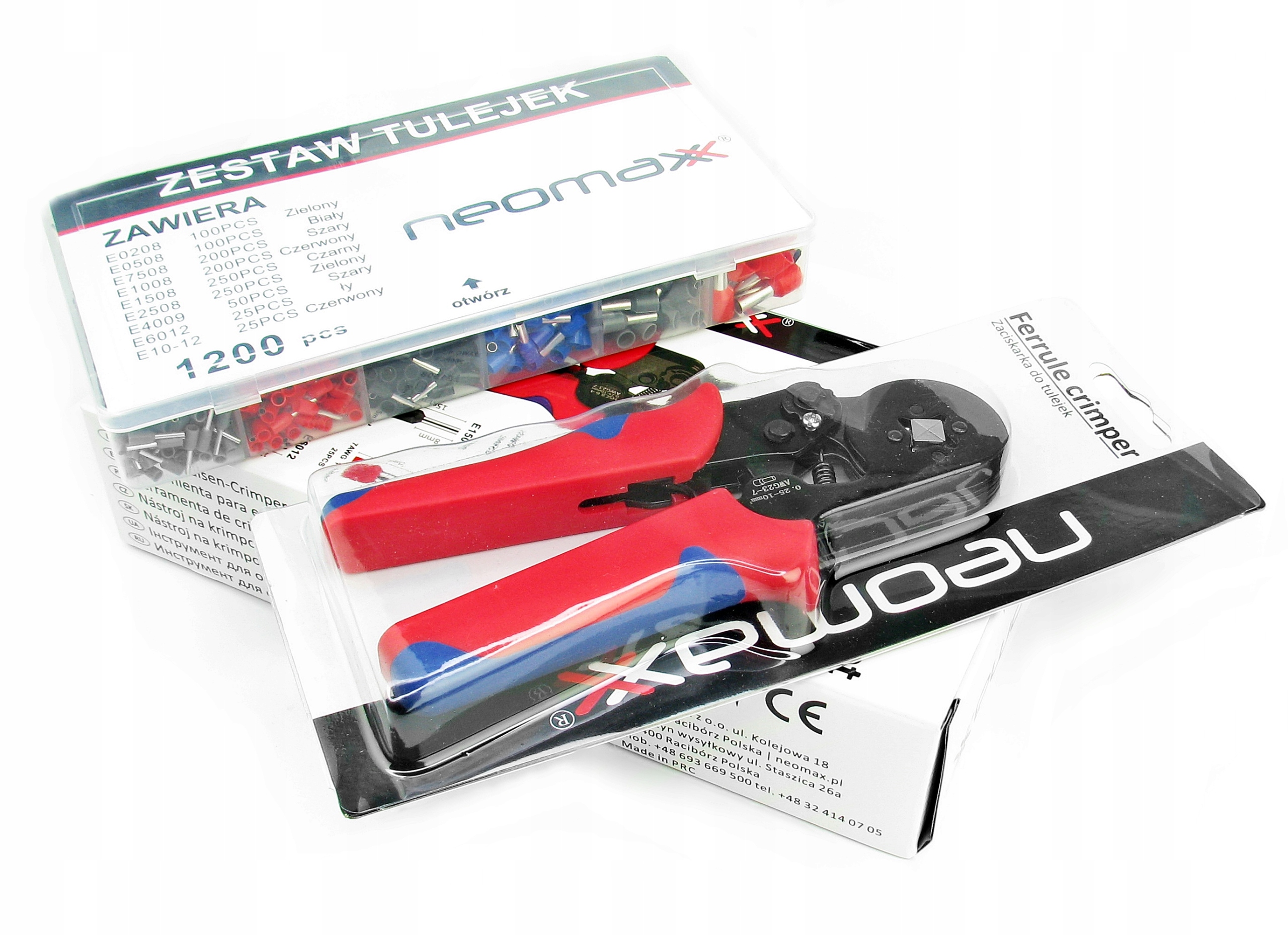 ZACISKARKA PRASKA DO KONEKTORÓW KOŃCÓWEK KABLI PRZEWODÓW + 1200 TULEJEK Model G023