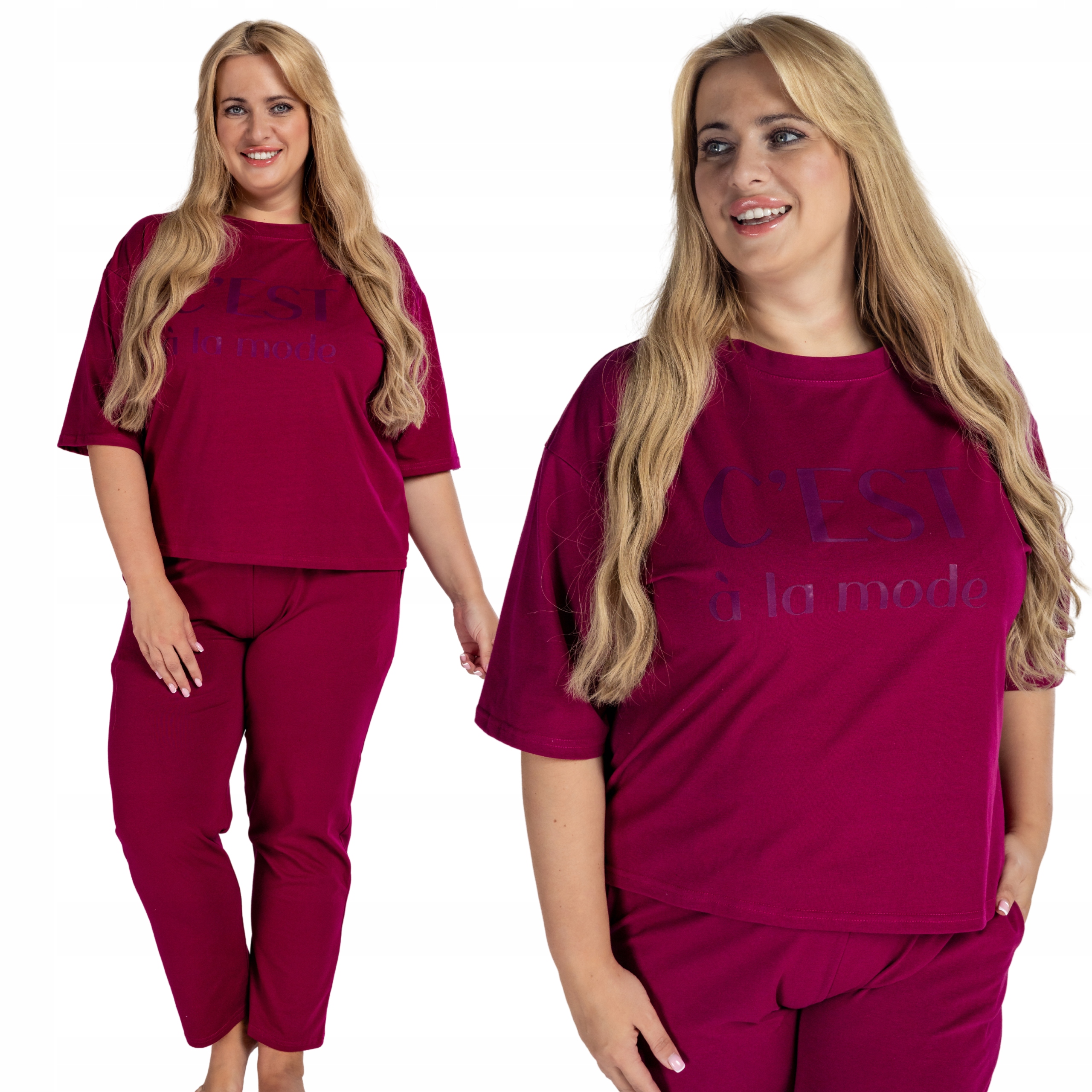 Dámské bavlněné pyžamo Pohodlný Tepláková Souprava Bordo jako Dárek XL/XXL