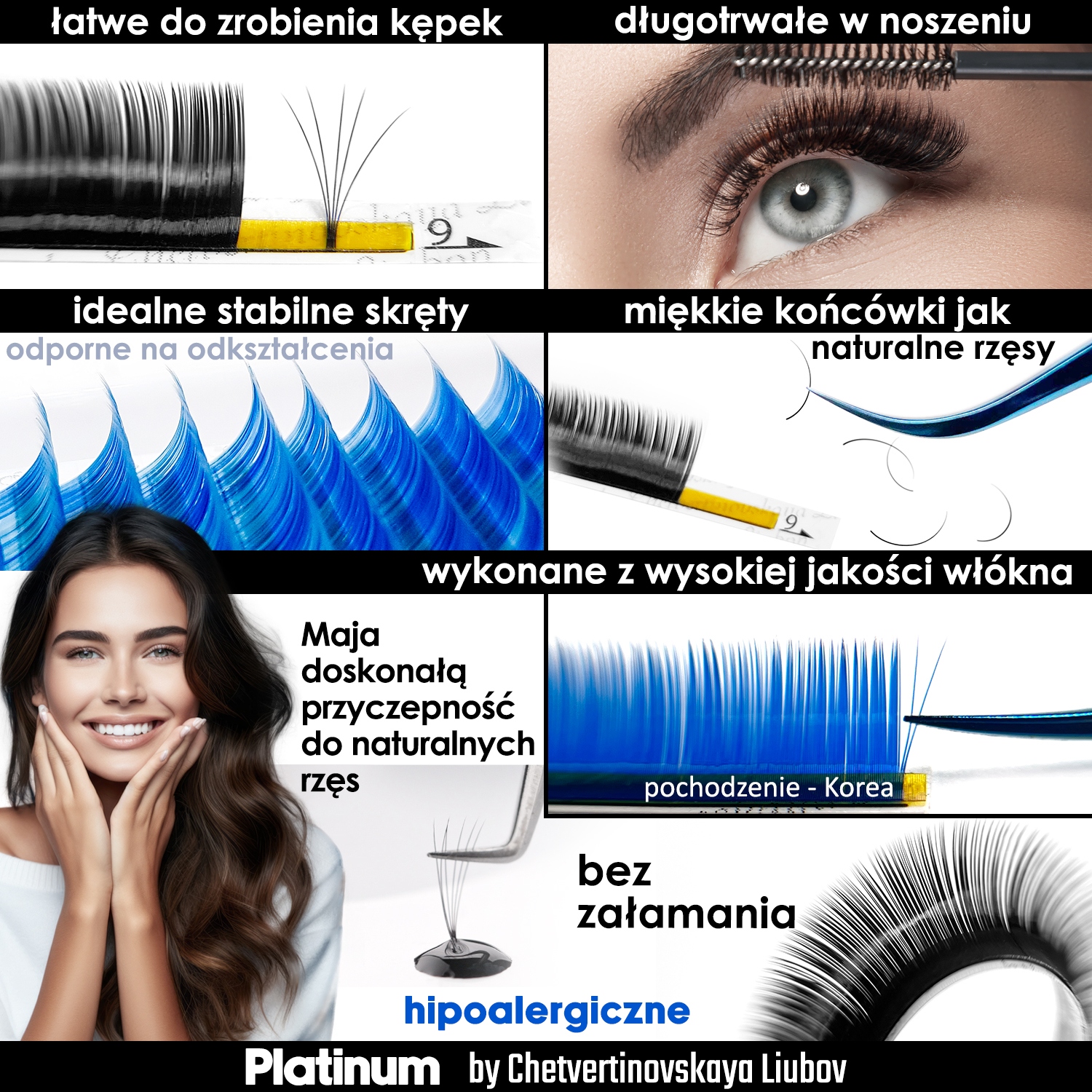 Rzęsy do przedłużania czarne PLATINUM 0.085 C 8-14 Stan opakowania oryginalne