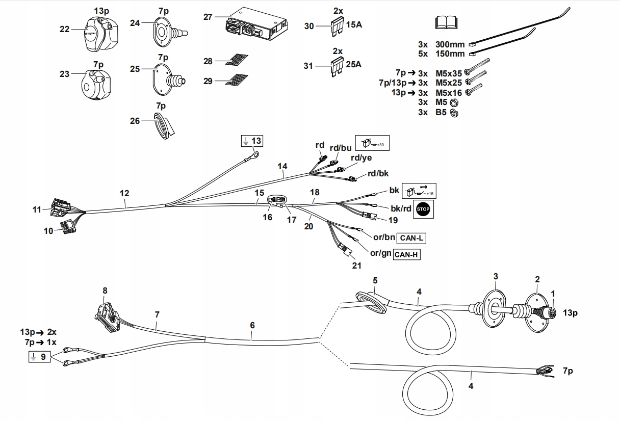 Wiązka Westfalia Audi A4 Allroad B9 01/2016- Rodzaj 13 PIN