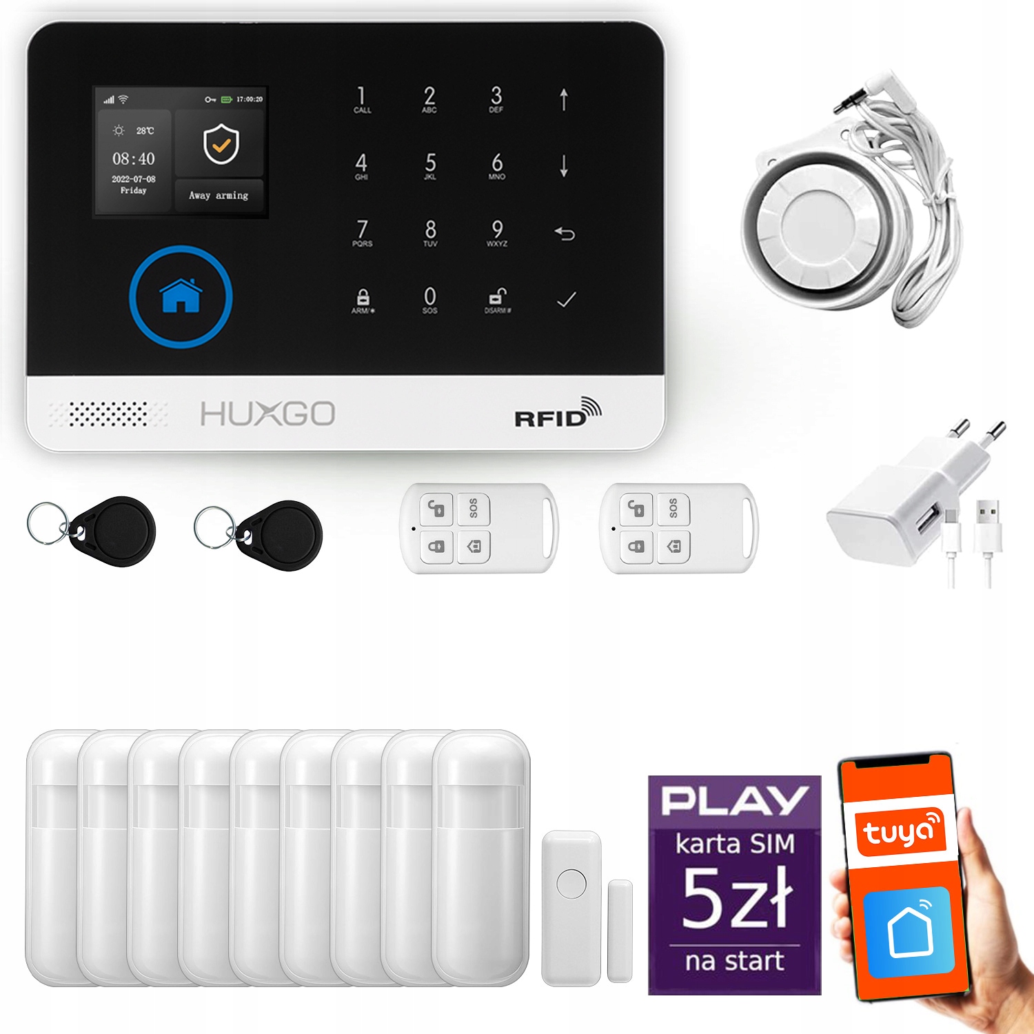 Alarm bezprzewodowy WiFi Gsm 4G, Tuya, zestaw alarmowy Huxgo HXA003 R9 Ps