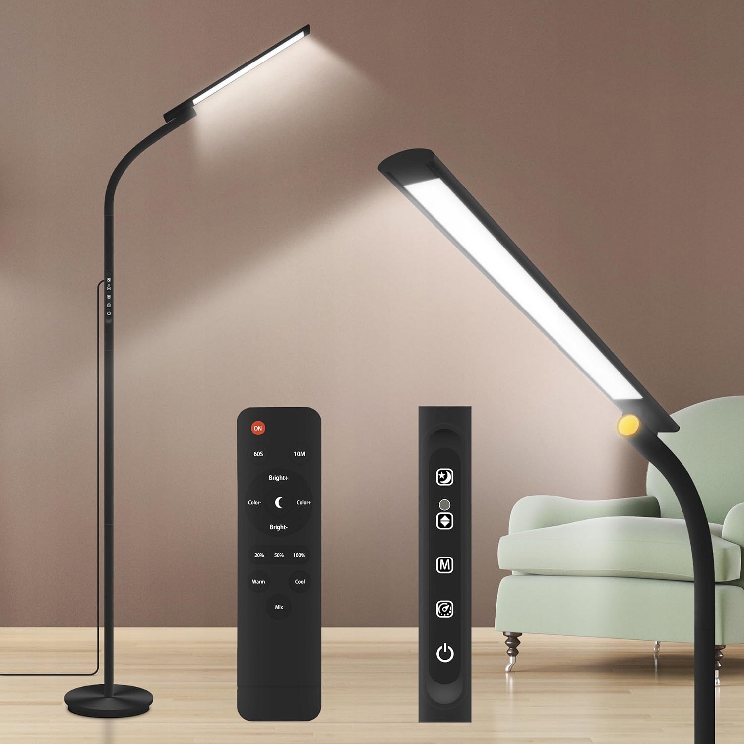 Stojacia lampa denného svetla 10000 lux diaľkový ovládač dotyková čierna