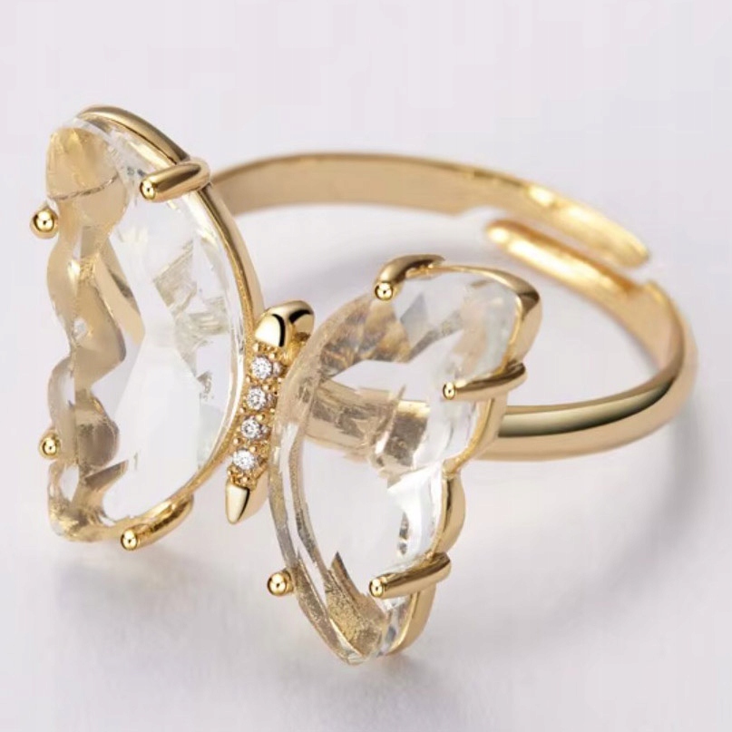 Zlatý prsten Zirkon Prstýnek křídly, nastavitelný, chirurgická Ocel