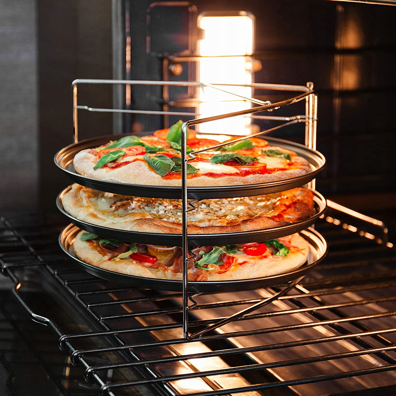 Zestaw 3 blach do pizzy stojak na blachy do pizzy Marka Kinghoff