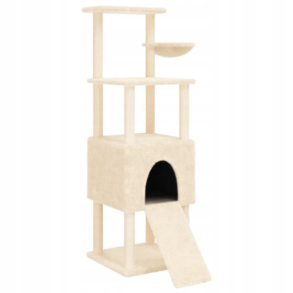 Levně Škrabadlo pro kočky sisalovými sloupky, krémové, 153 cm