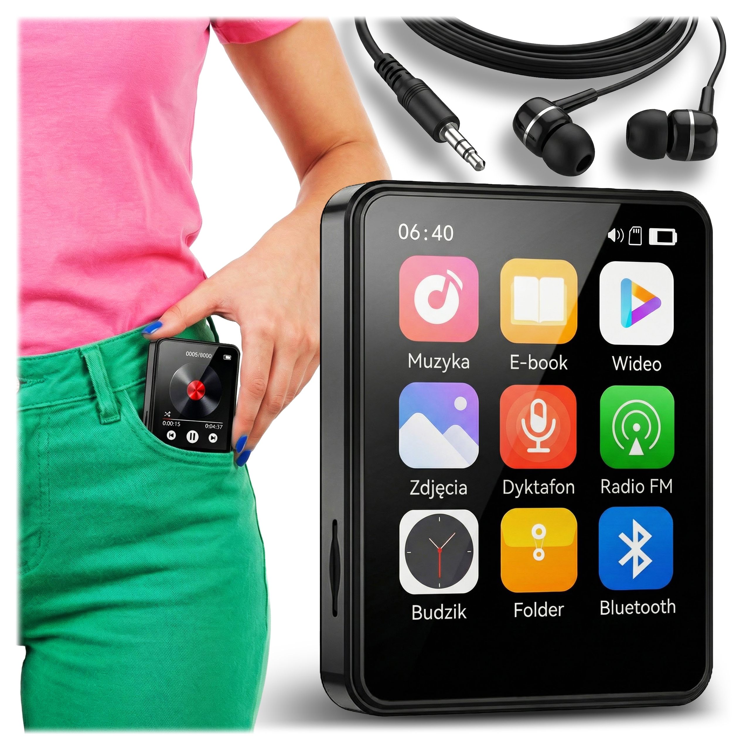 Odtwarzacz MP3 NejtStyle Bluetooth czarny 32 GB radio FM