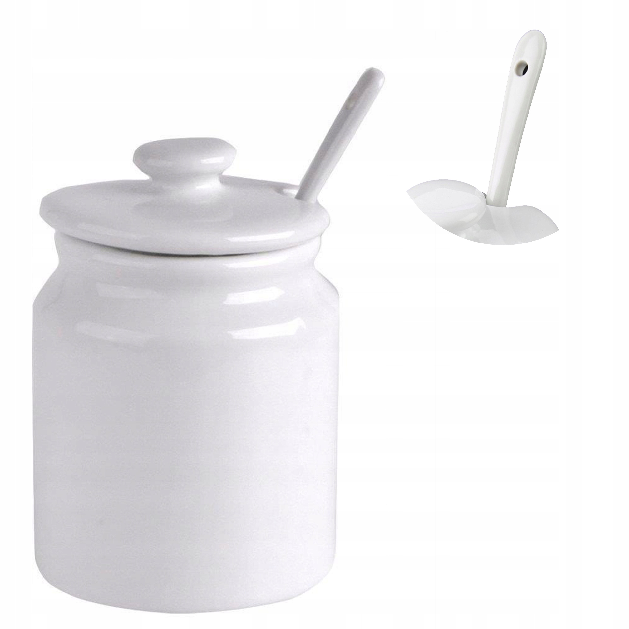 

Cukiernica Biała Porcelanowa Z Łyżeczką I Pokrywką