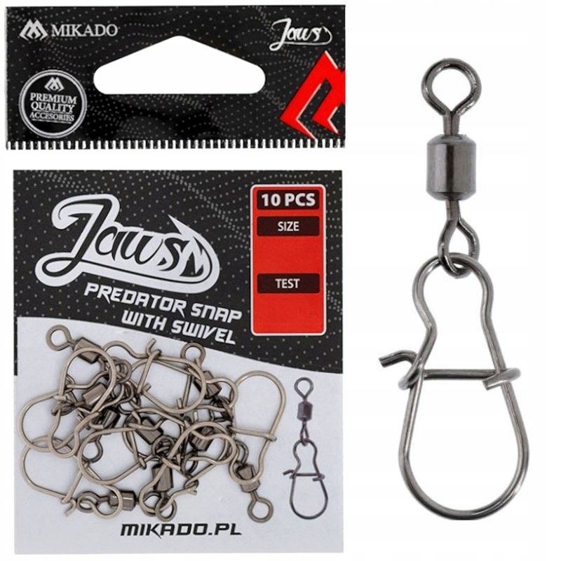 Agrafka Z Krętlikiem Mikado Jaws Predator Snap XL op.10szt. Spinningowa
