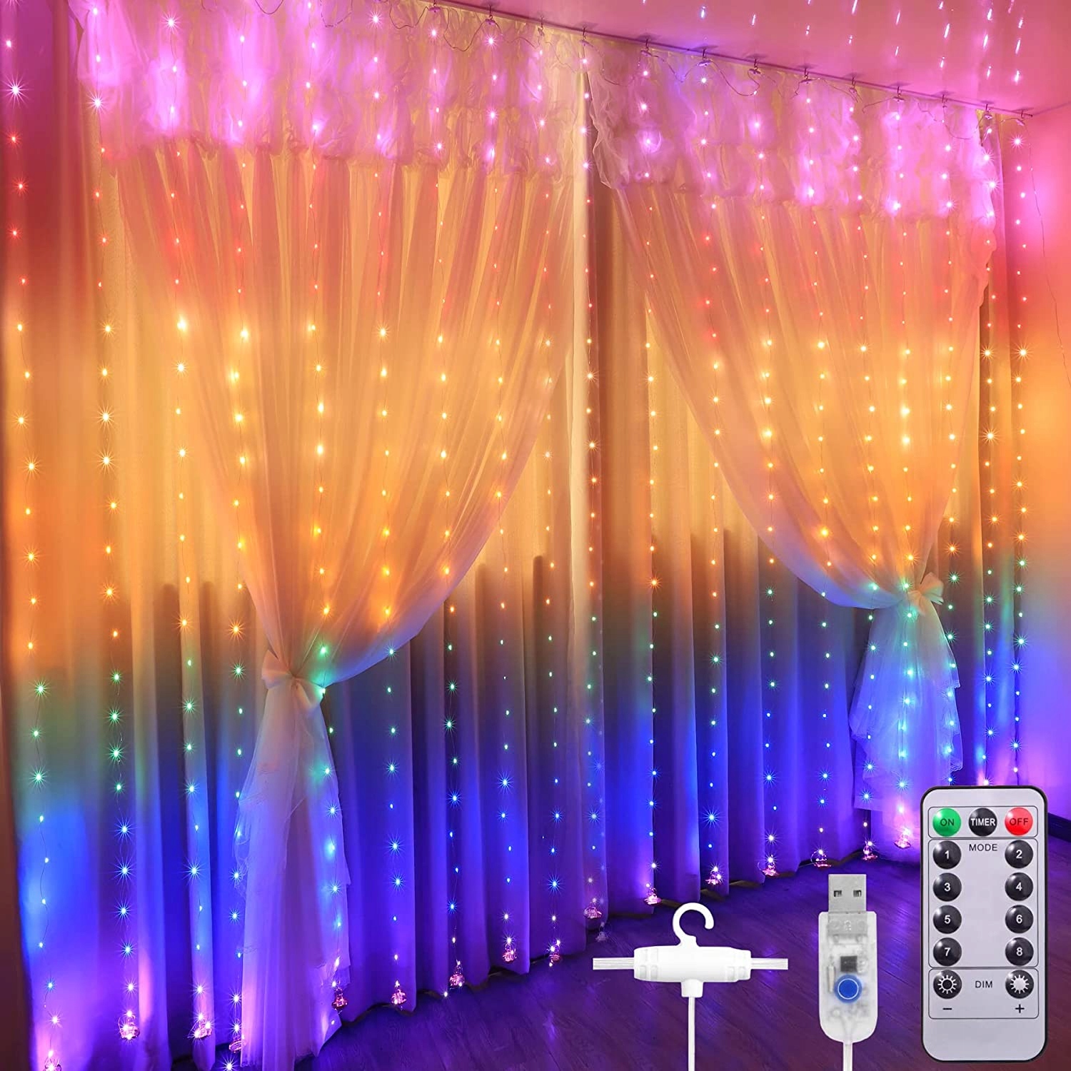

Kurtyna Świetlna Girlanda 300 Led 3X3M Lampki Usb