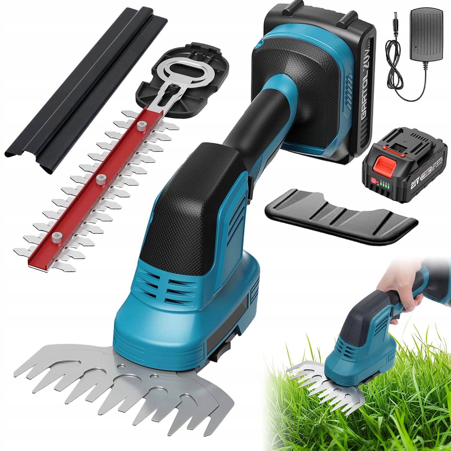 Akumulátorové Nůžky Na Stříhání Živého Plotu Trávy Keřů 2V1 Sada