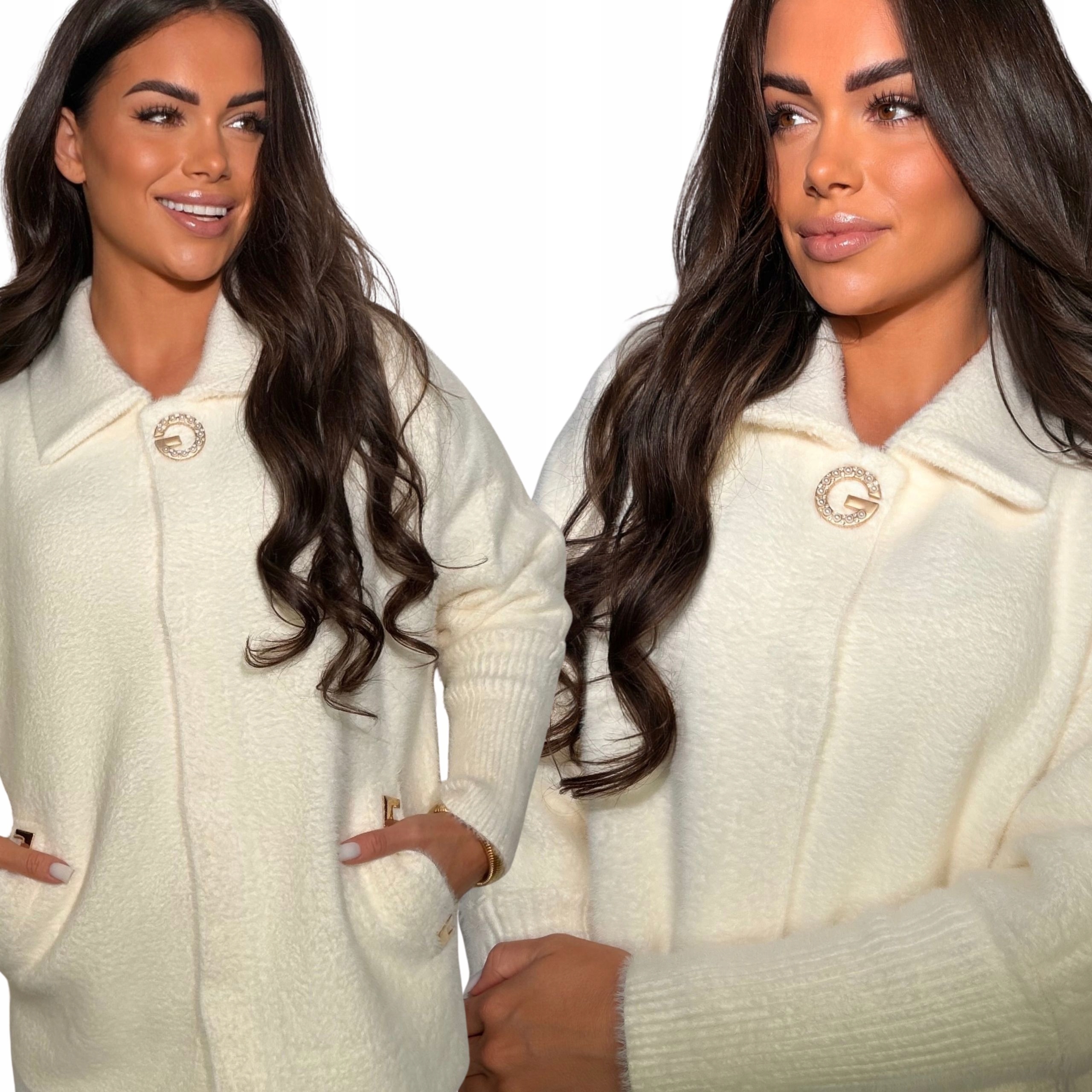 Alpaka Damska Kurtka Sweter Narzutka Żakiet Premium Ecru 3179