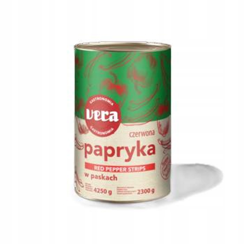 Levně Červená konzervovaná paprika v pruzích, v nálevu 4250/2300 g Vera