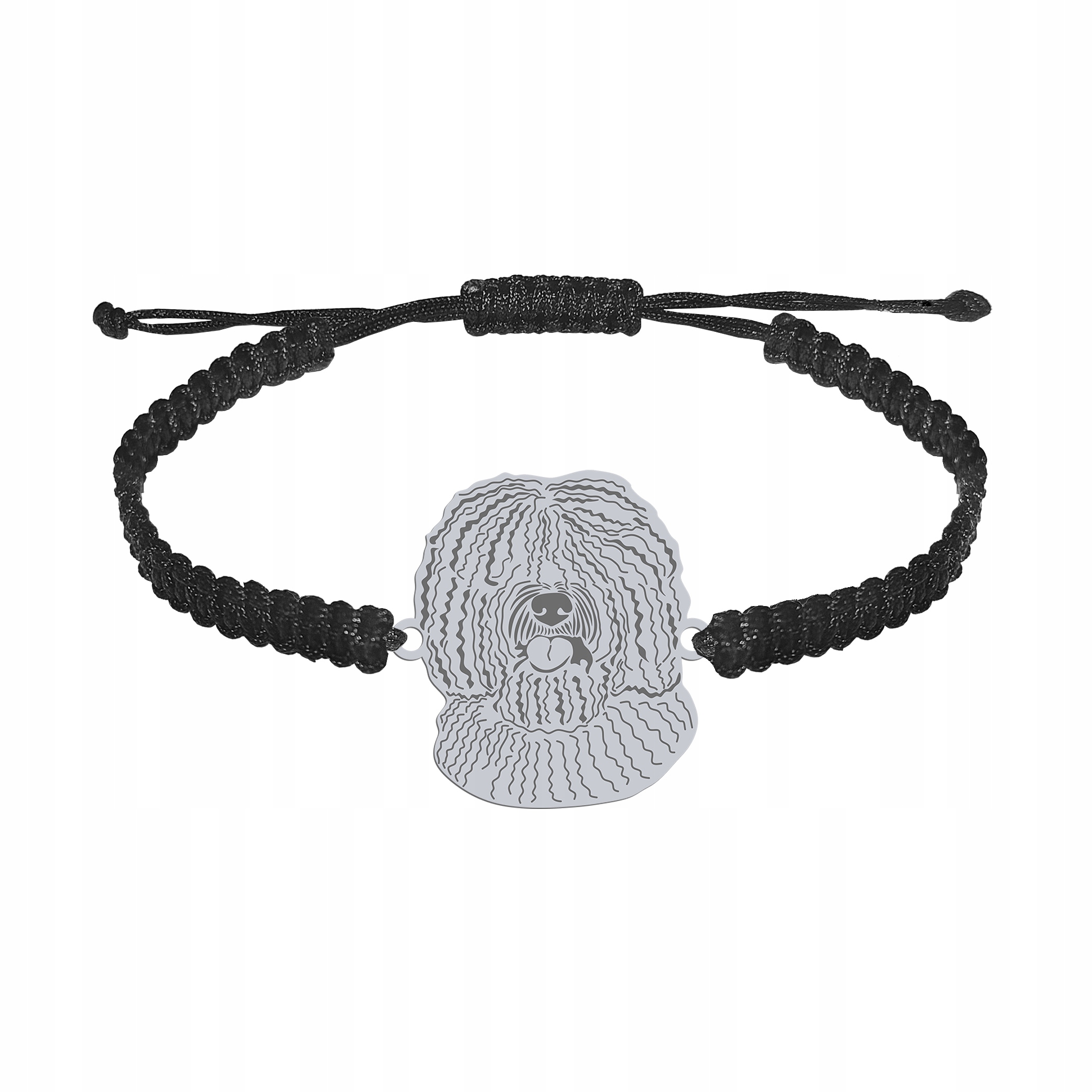 Stříbrný náramek se psem Španělský vodní pes 925 Makramé Gravírování