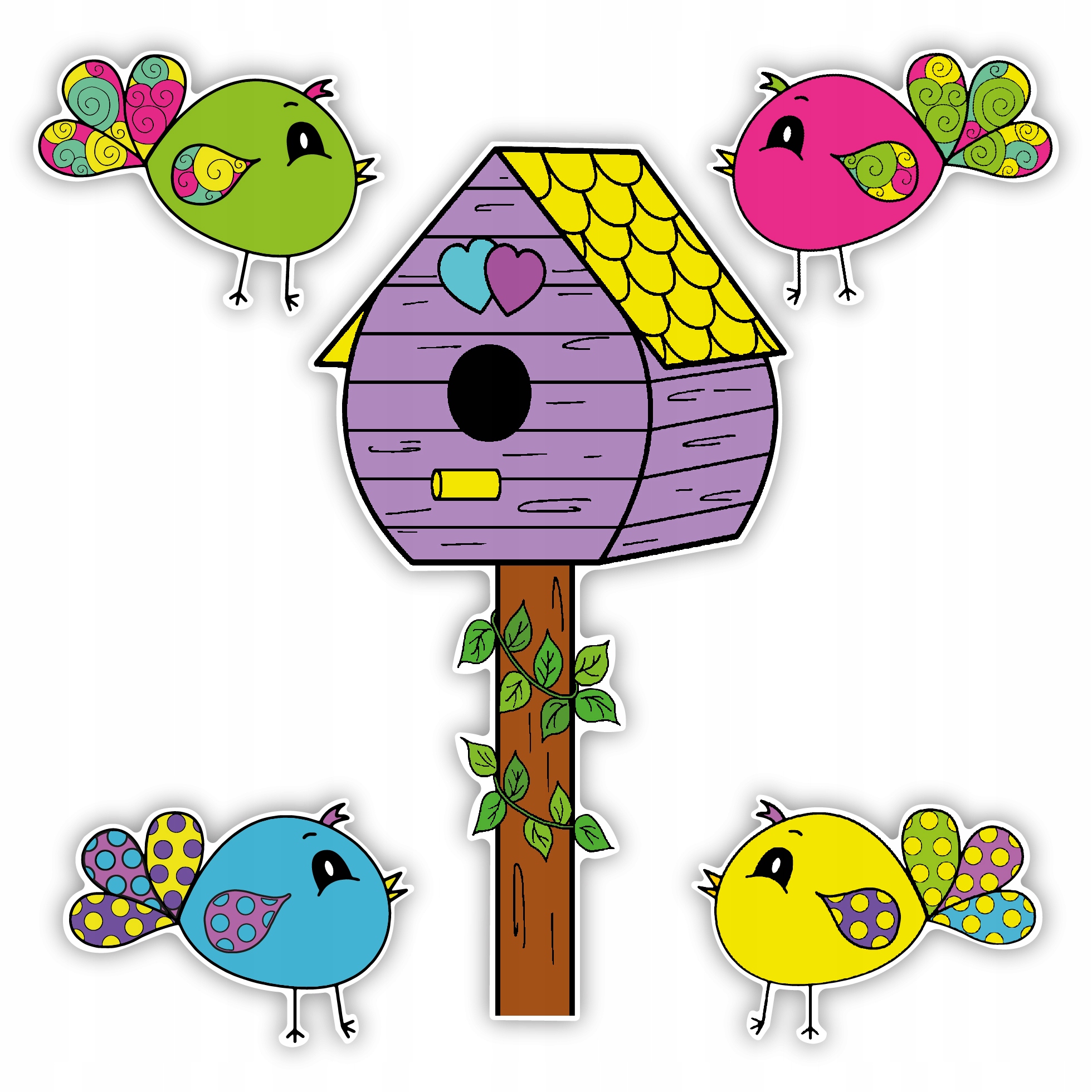 

Dekoracja dwustronna na okno Ptaki i ich domki