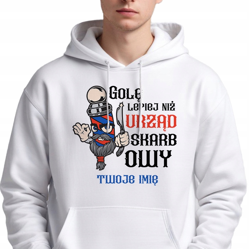 Pánská Mikina Bílá S Kapucí Holím Lépe Než Úřad *jméno* Pro Barbera S