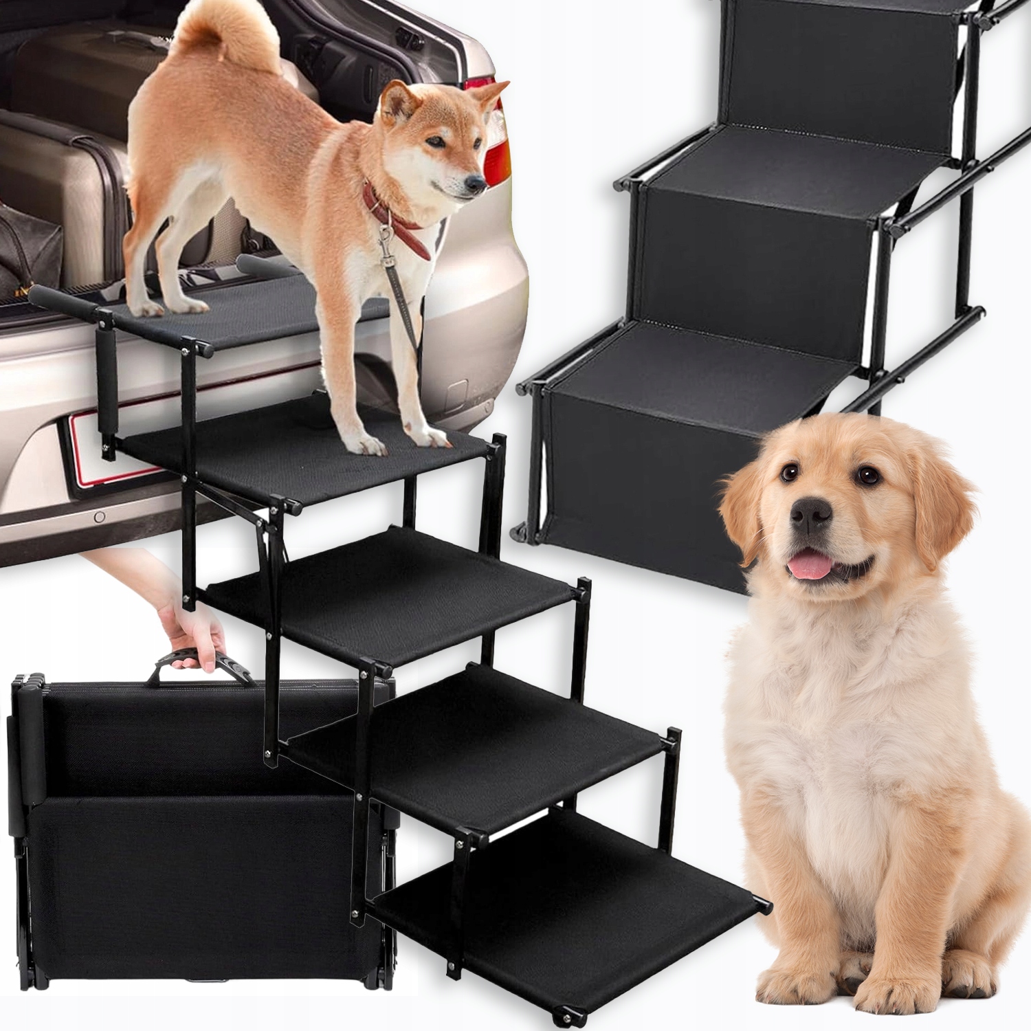 Velmi Dlouhá Skládací Rampa Pro Psa Schody Rampa Automobilová 4-PATROVÁ 80 Kg