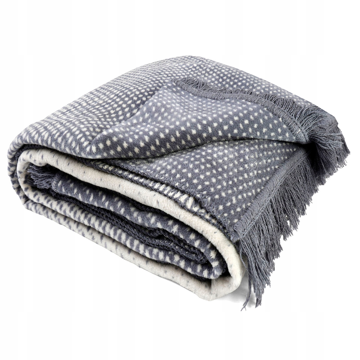 Bavlněno-akrylová deka 150x200 grafitová krémová s geometrickými třásněmi