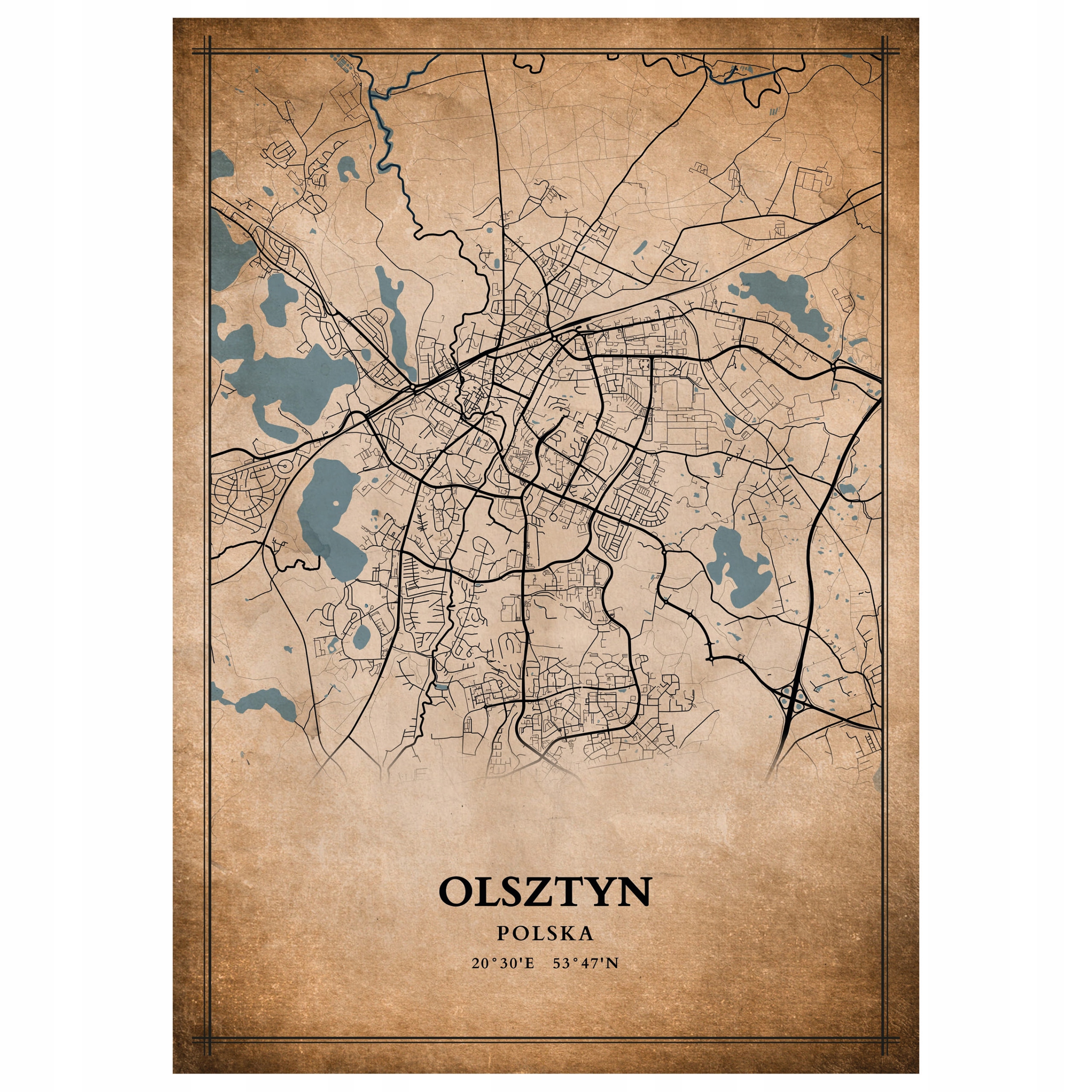 

Plakat Mapa miasta vintage Olsztyn 70x50cm