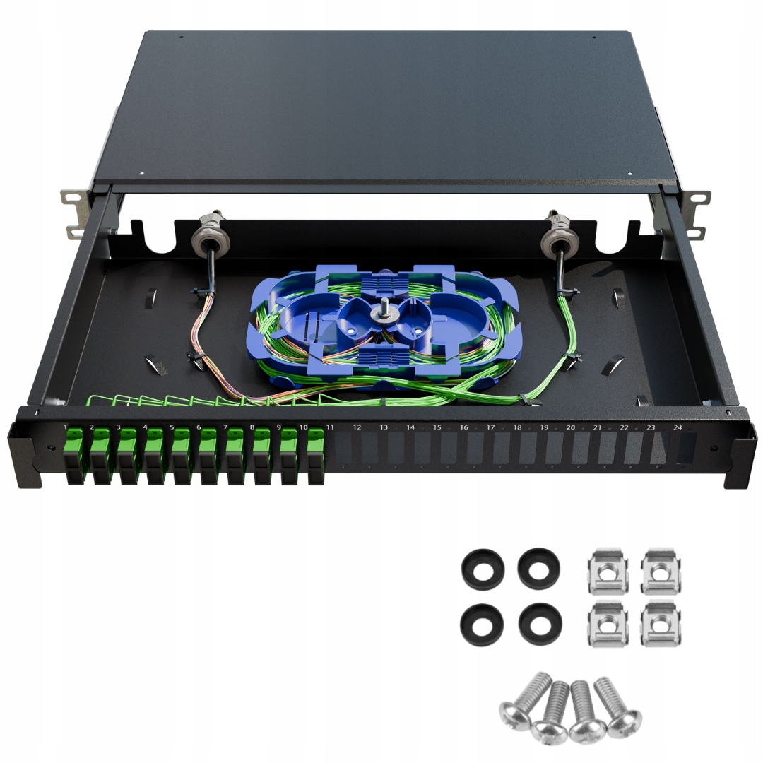 Optický přepínač Šuplík Rack 19" 1U 24xSC Duplex Černá
