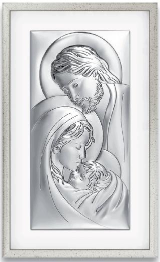 Obraz religijny srebrny Święta Rodzina w ramie 28x46 cm pamiątka na ślub