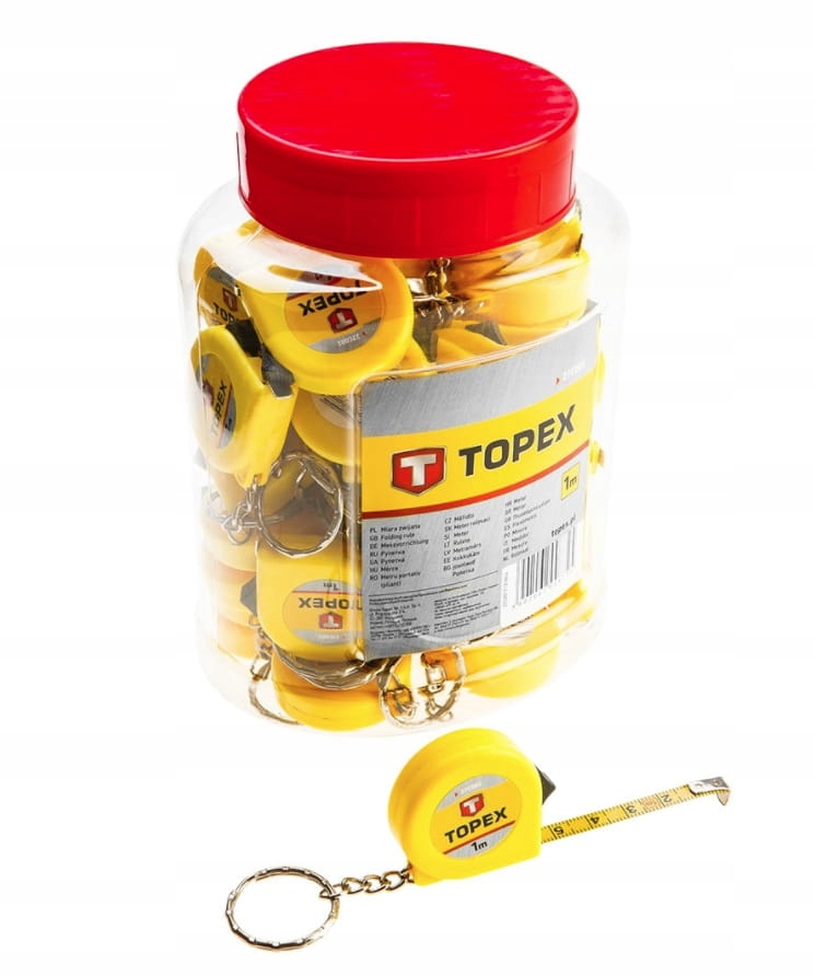 Mini miarka TOPEX 1m brelok 27C001 – plastikowa obudowa, stalowa taśma