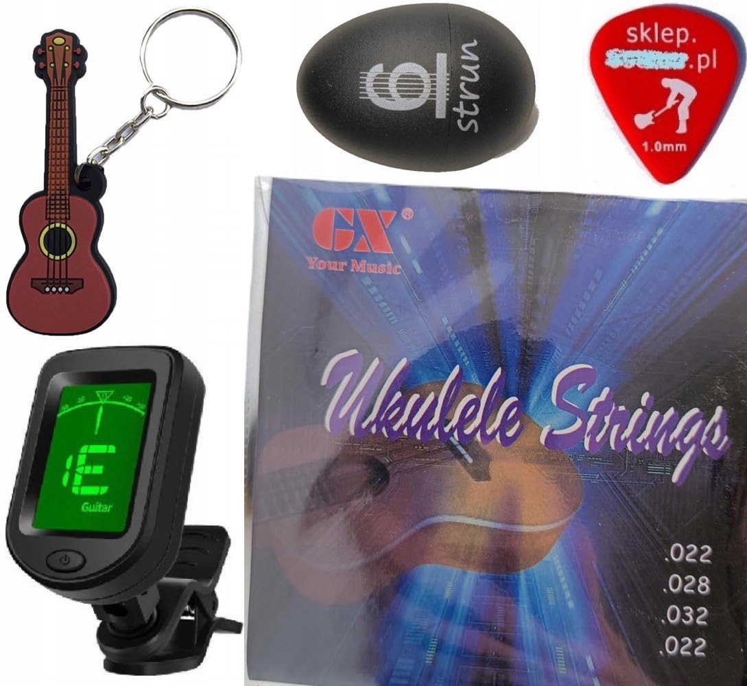 Struny Do Ukulele Nylonowe Komplet Czarne Brelok Jajo Stroik Kostka