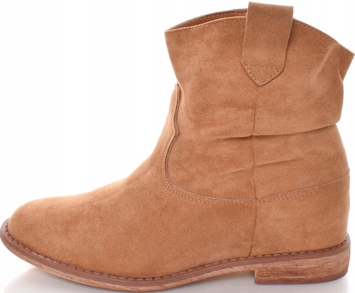 MODNE DAMSKIE BOTKI ZAMSZOWE UKRYTY KOTURN OCIEPLONE Wzór dominujący bez wzoru