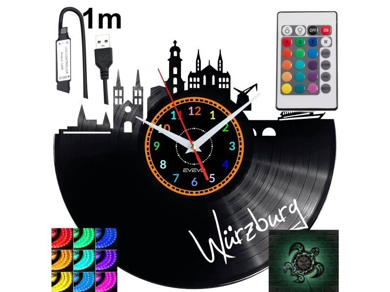 Wurzburg Nástěnné podsvícené Led hodiny Rgb na dálkové ovládání Vinylová deska Nowocz