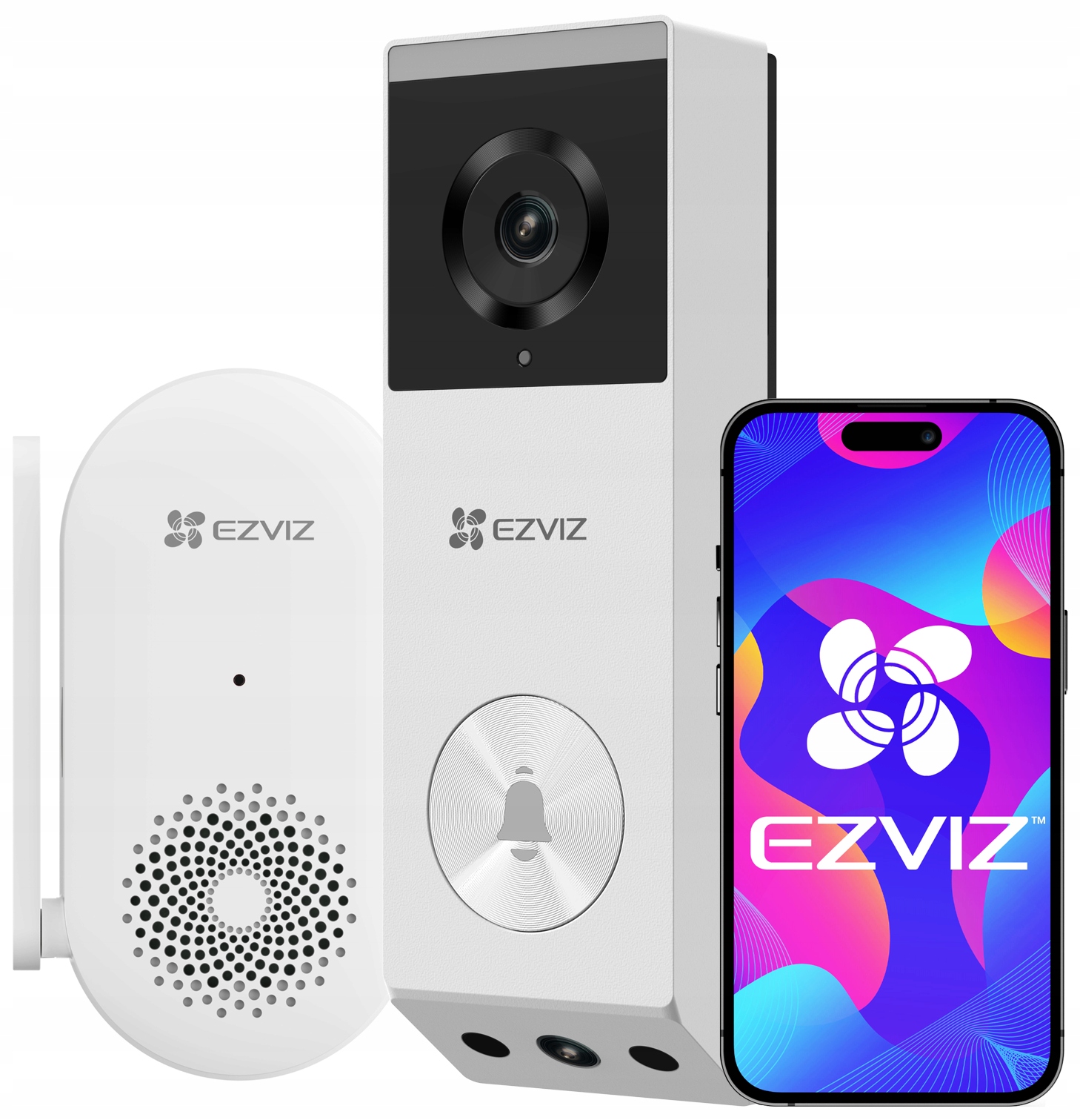 WiFi zvonček Ezviz EP3x 3MP+2MP Biely s gongom Aplikácia WiFi Detekcia