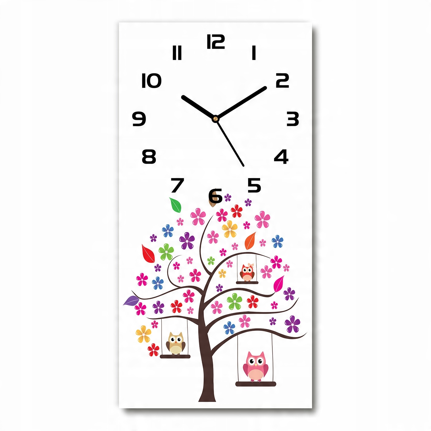 

Szklany zegar wiszący Sowy na huśtawkach 30x60 cm