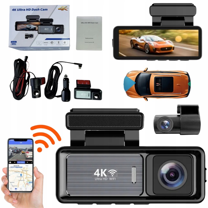 4K Wifi Gps G-senzor Wideorejestartor M6 autokamera s zadnou kamerou