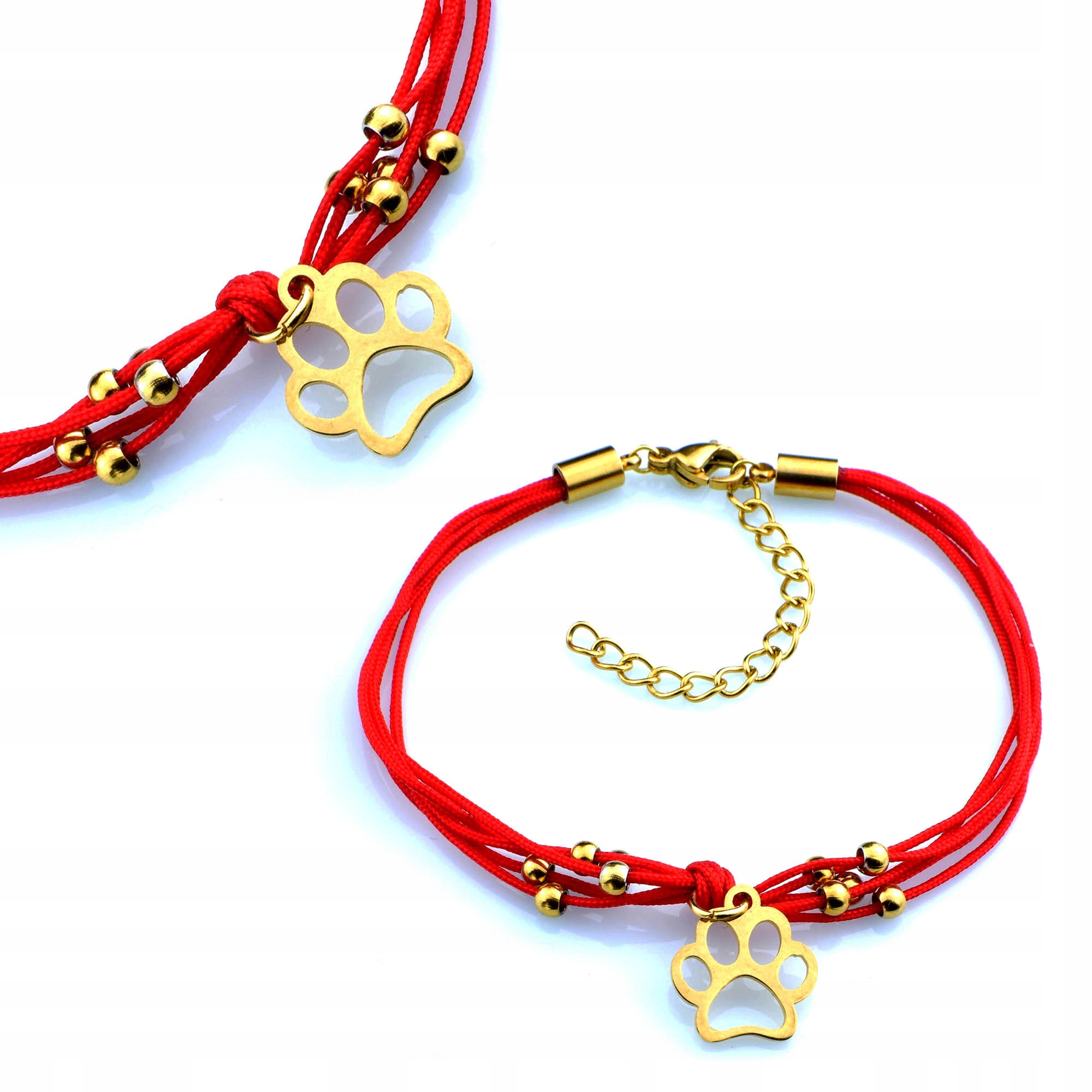 

Bransoletka Złota Łapka Psia Sznurek Stal