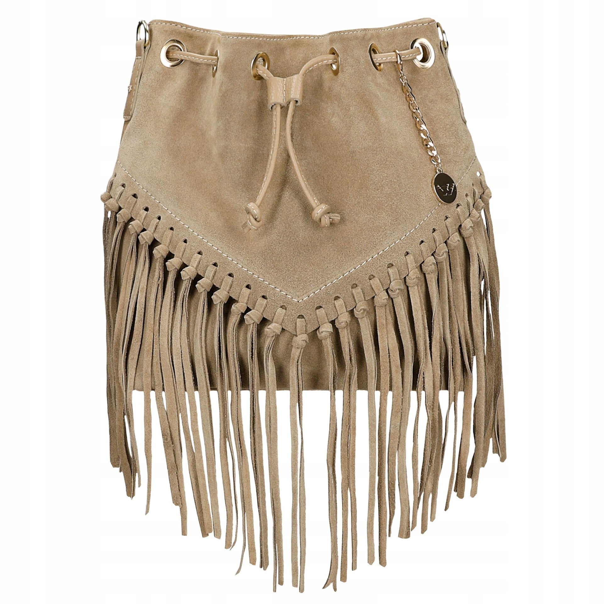 Béžová dámská kabelka boho s třásněmi