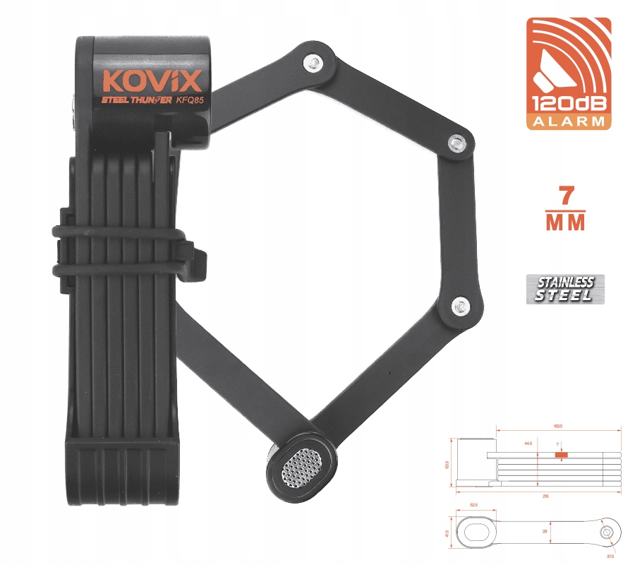 Zapięcie Rowerowe Składane Z Alarmem Kovix Fold 80cm Uchwyt 2 Klucze