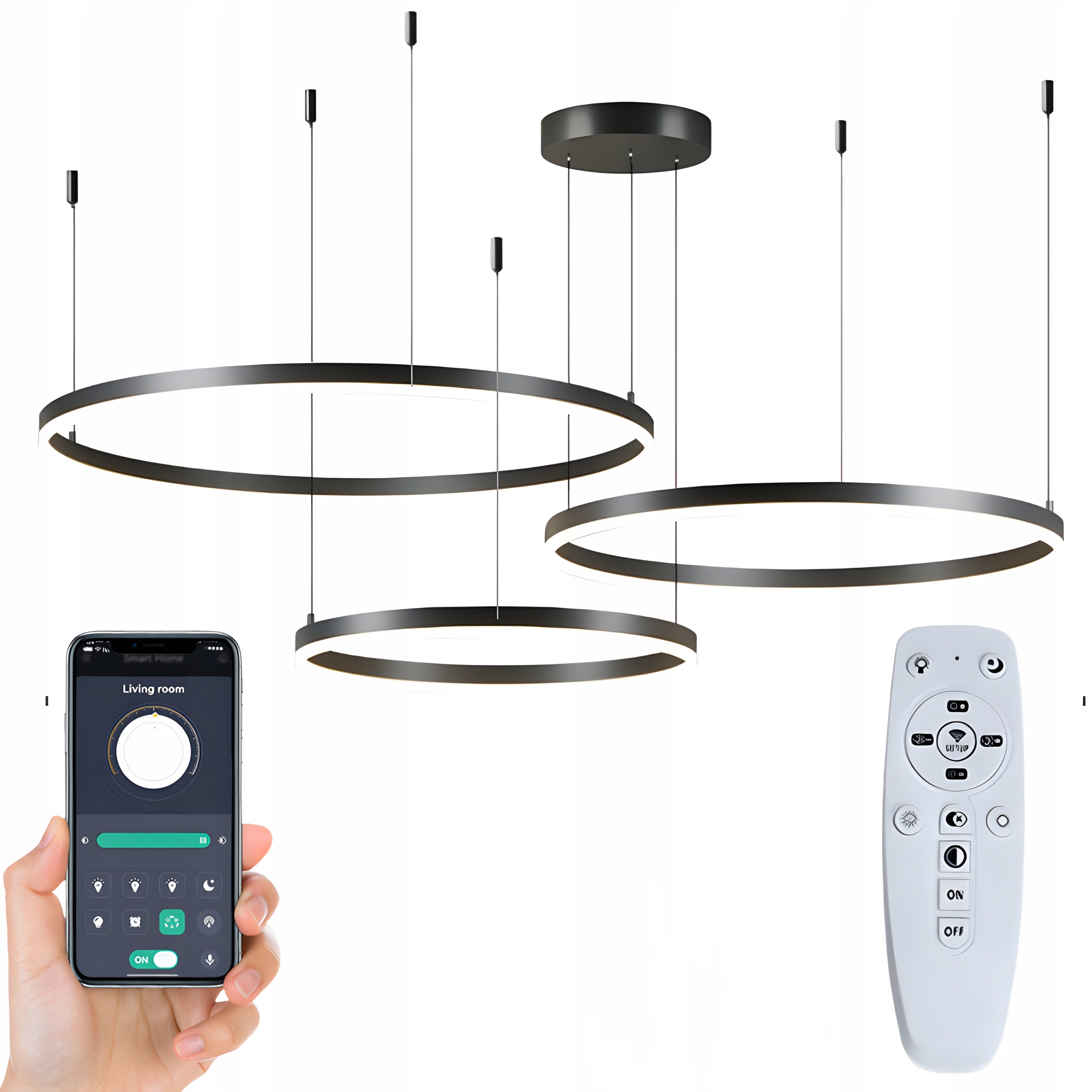 Led Závesná Lampa Ring Stropná Luster Kruh Čierny 40 60 80 S Pioltom+app