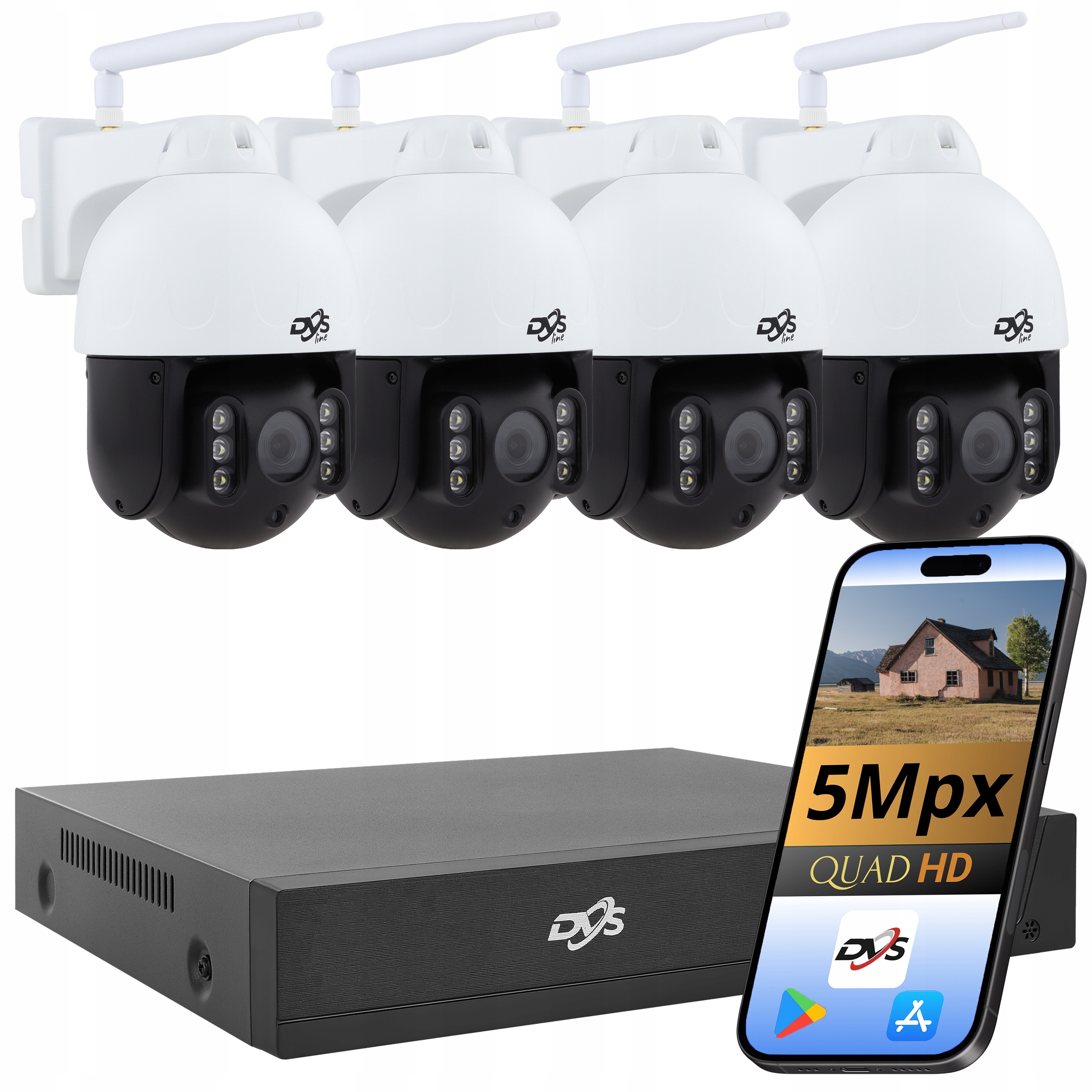 Sada 4 Kamer 5Mpx Wifi Otočné Kamery Pro Bezdrátové Monitorování Dvs