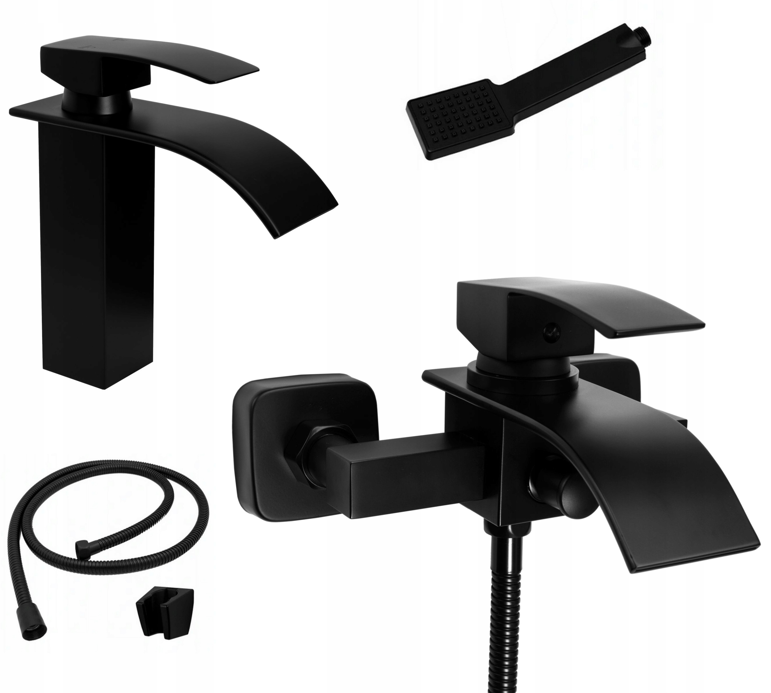 ZESTAW CZARNY BATERIA WANNOWA WODOSPAD UMYWALKOWA