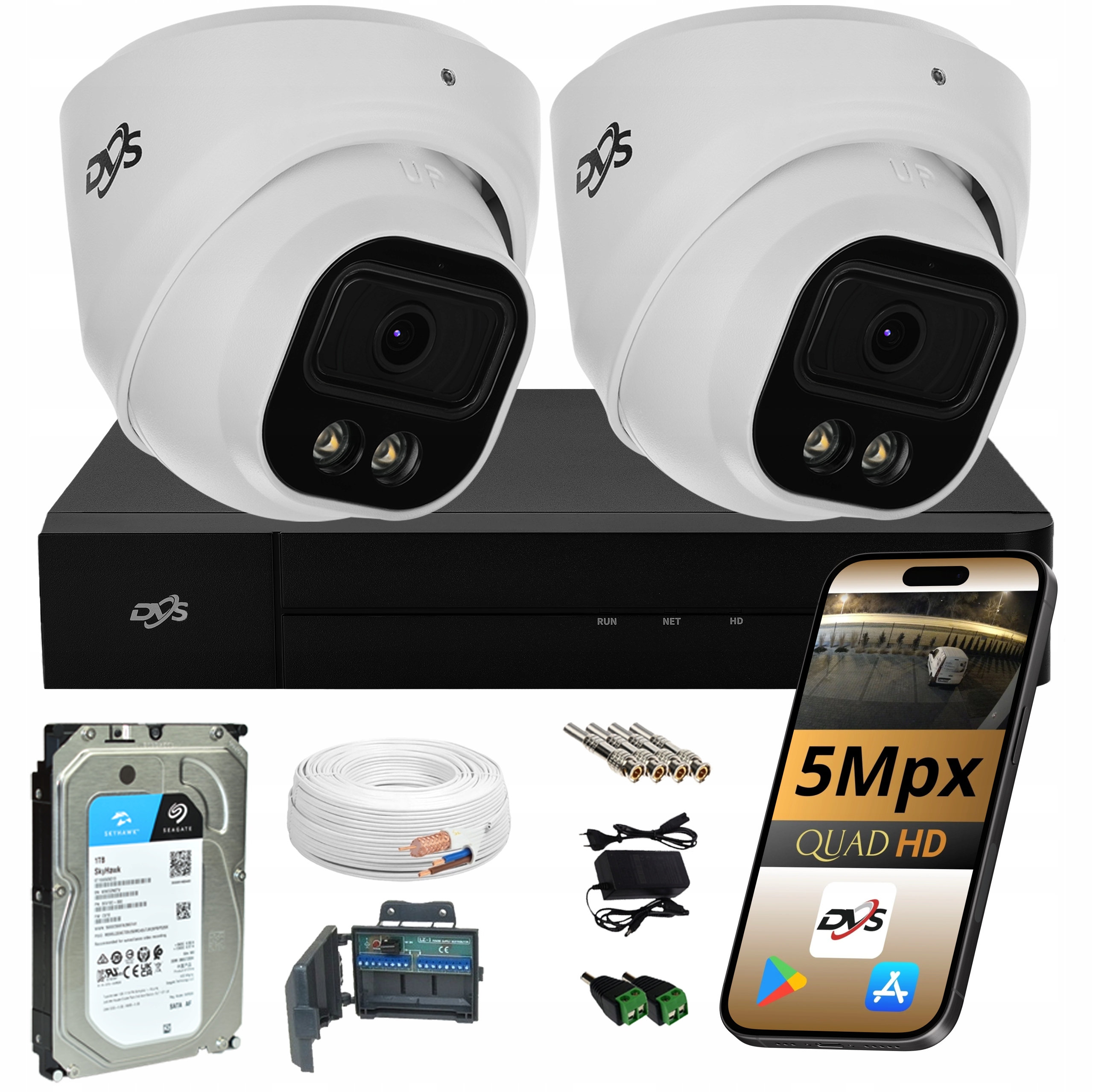 Sada Monitorování Pro Domácnost 2 Analogové Kamery 5MPX s Diskem 1TB Dual Dvs