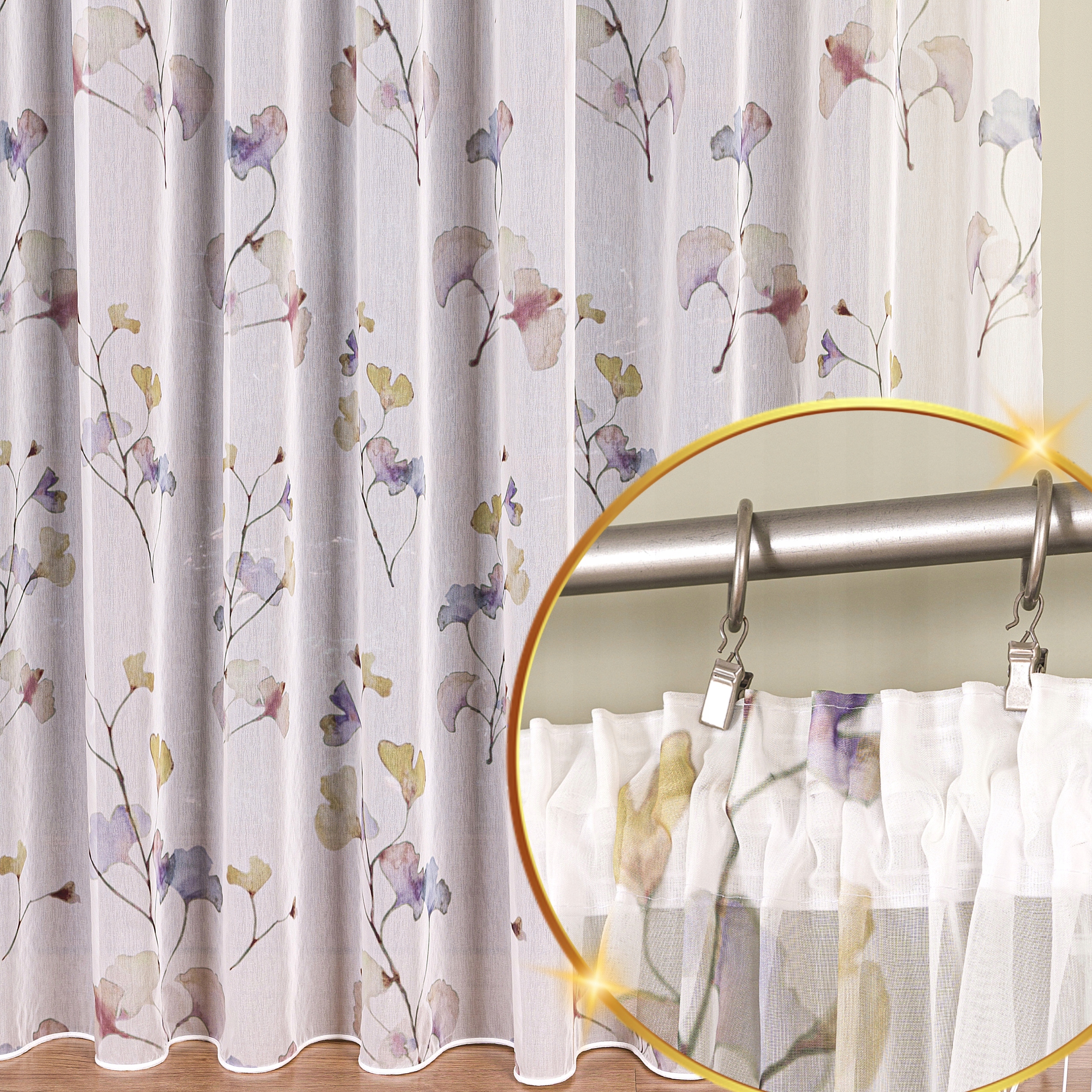 Hotová Záclona Bílá Fantazijní s potiskem Olověná páska Žabky 800x265