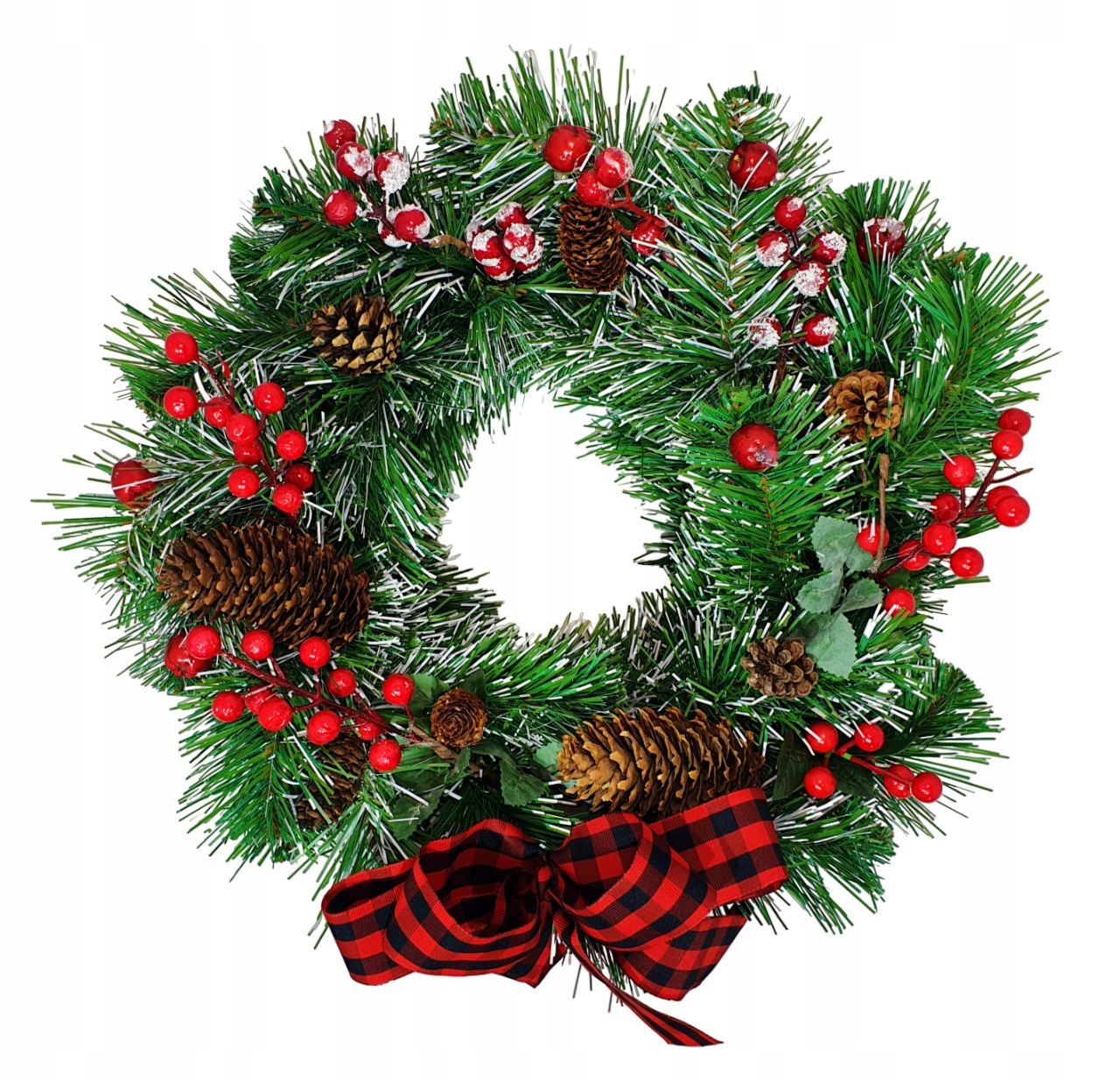 TRADYCYJNY STROIK ŚWIĄTECZNY KRÓLEWSKI v2 SZYSZKI JARZĘBINA 40cm OŚNIEŻONY