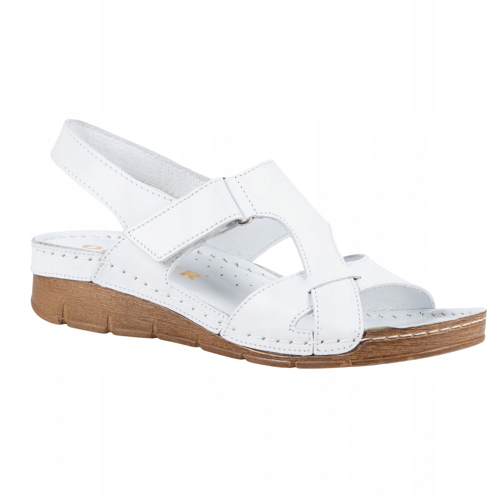 Dámské kožené sandály na podpatku Olivier Maris 908STL na suchý zip, bílé, velikost 40