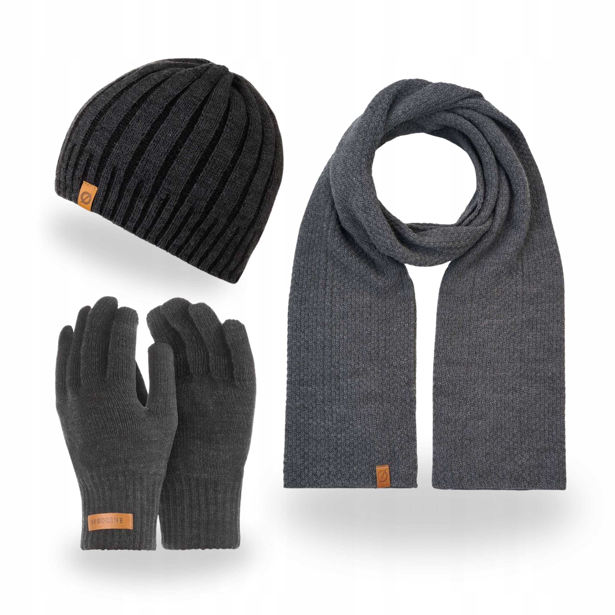 Pánská sada Čepice s fleecem Dlouhý šátek Rukavice Brodrene Tmavě šedá