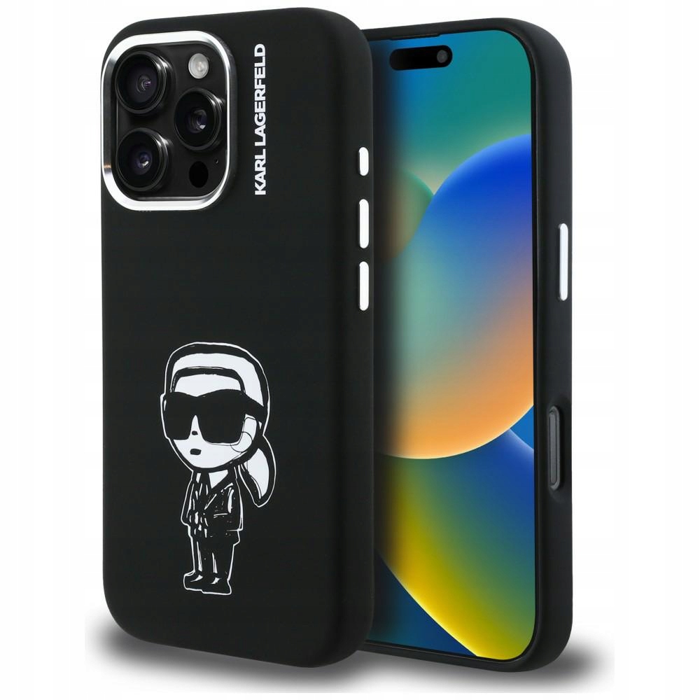 Pouzdro Karl Lagerfeld Silicone Karl Sketch MagSafe pro iPhone 16 Pro, černé