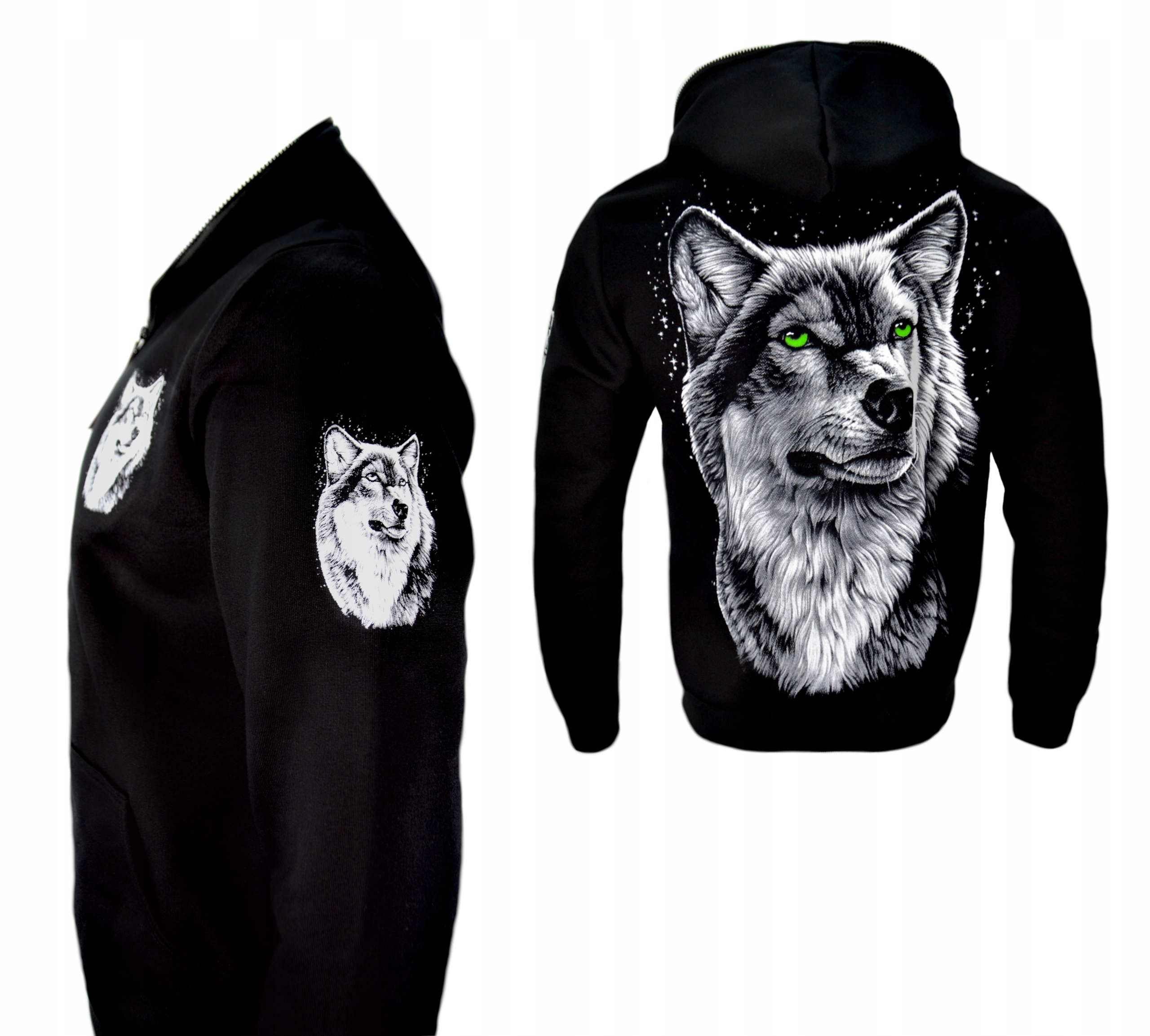 Rozepínací mikina Vlk, Polský Výrobek, oboustranný potisk, černá, velikost M