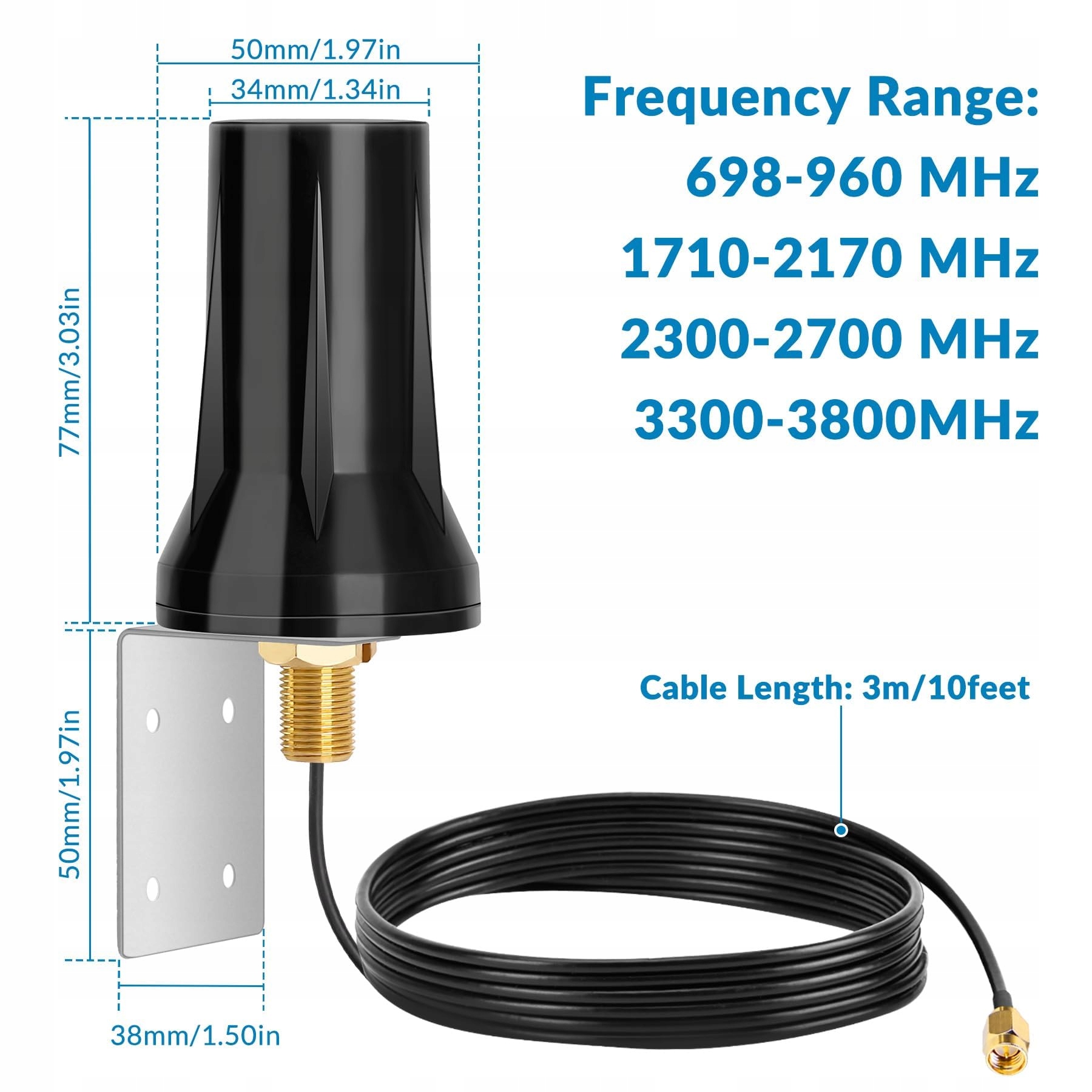 NELAWYA Antena Zewnętrzna 5G 4G LTE 5 dBi 698-3800MHz SMA TS9 Router — miniatura 3