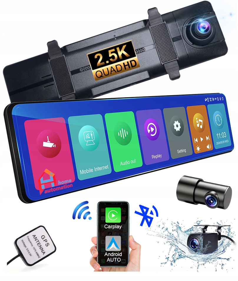 Videorekordér Zrkadlo Navigácia Cúvacia kamera Android Auto Carplay 2K