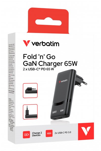 Ładowarka sieciowa Verbatim Fold n Go GaN 65W czarny 32354
