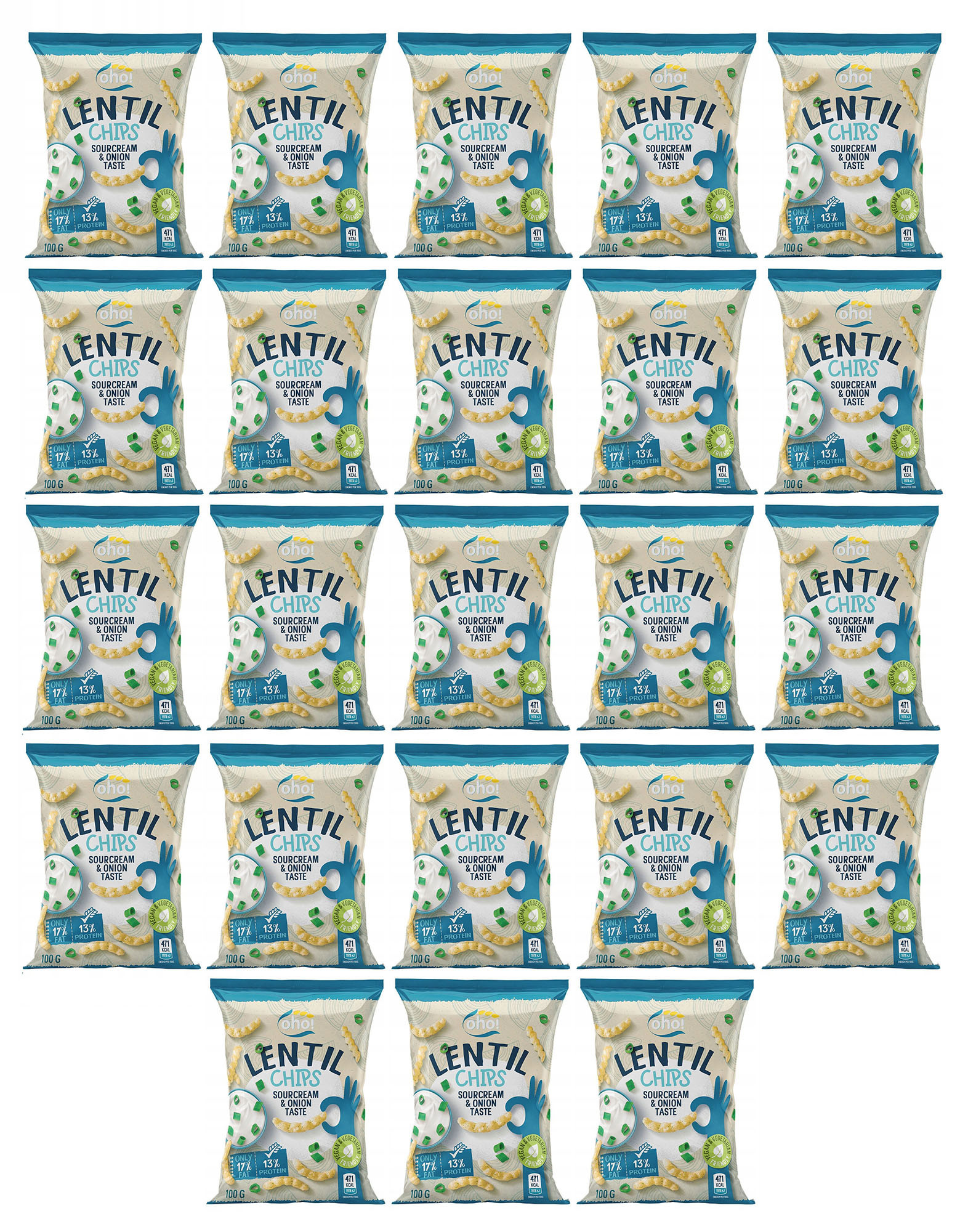 Zestaw 23 Sztuk Oho! chipsyz czerwonej soczewicy o smaku śmietany i cebuli